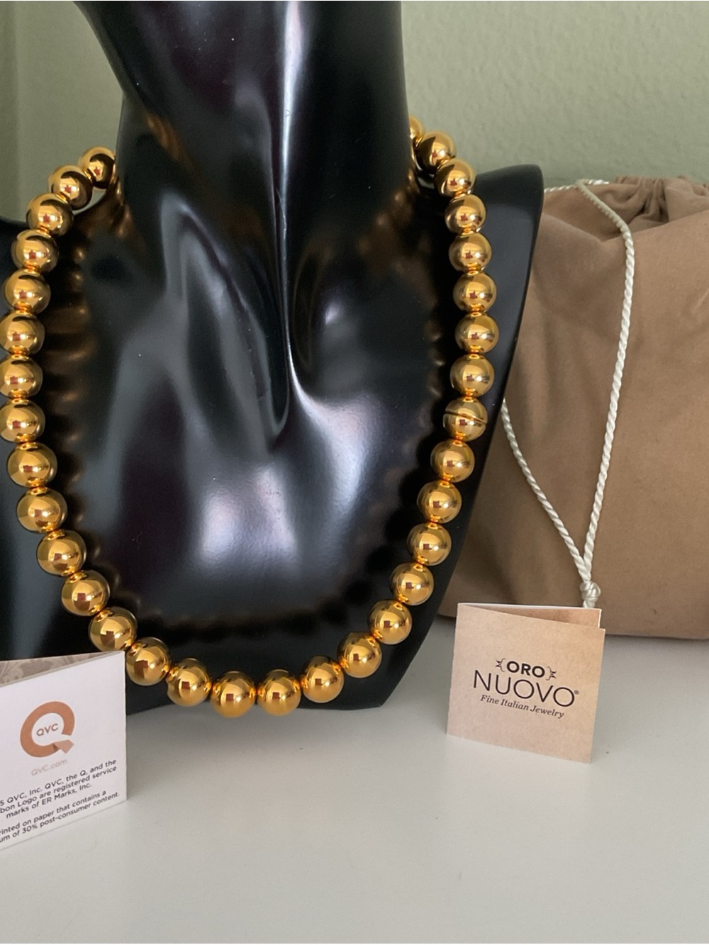 MILOR 14K Yellow Gold Resin Core 12 mm Bead Necklace Magnetic Clasp 18" NEW